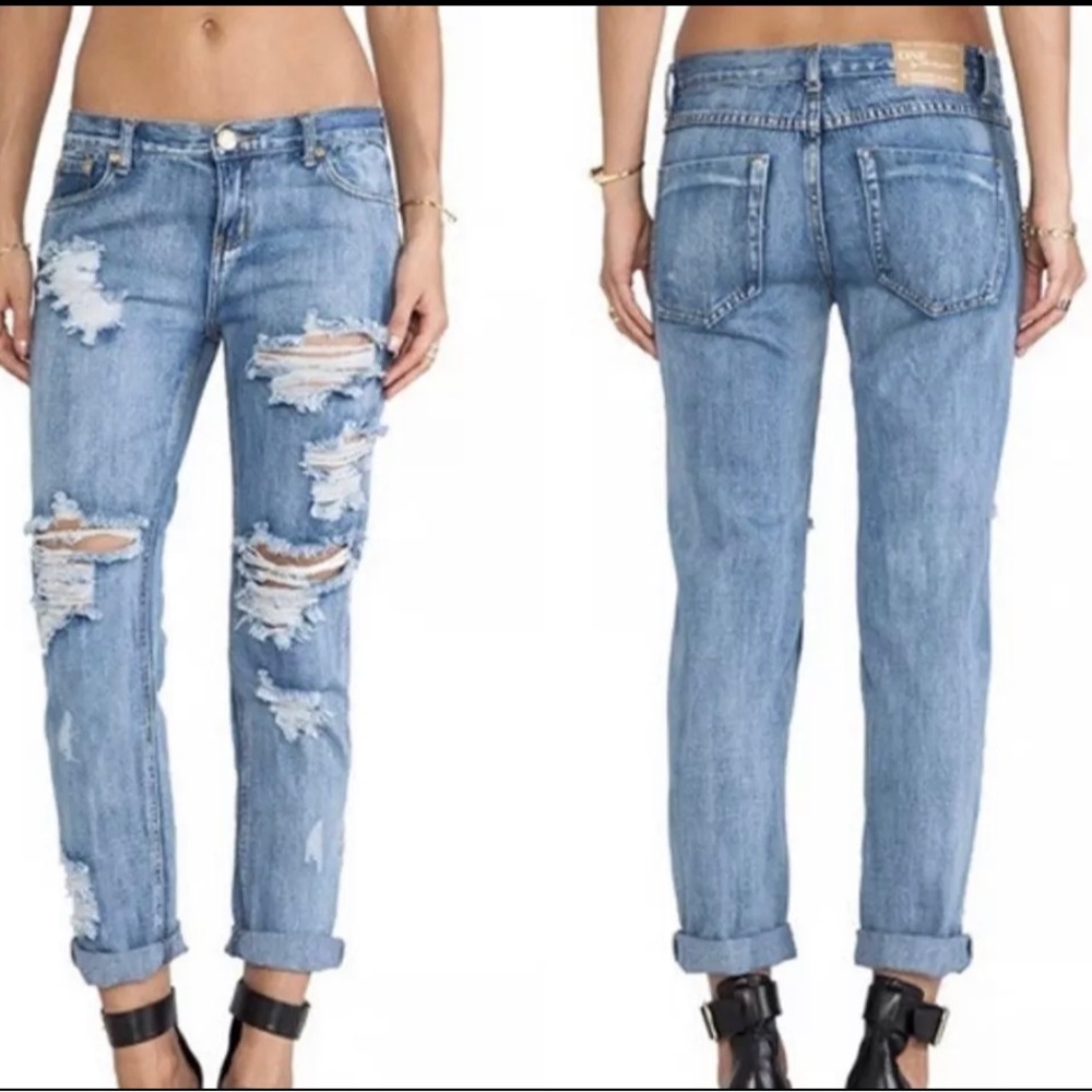 One Teaspoon Awesome Baggies 24 (O) Distressed Jeans Button Fly medium Blue